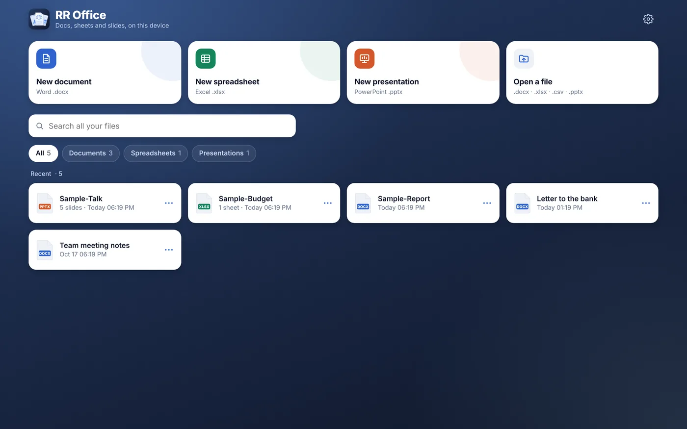 RR Office on Mac: recent documents, spreadsheets and presentations together