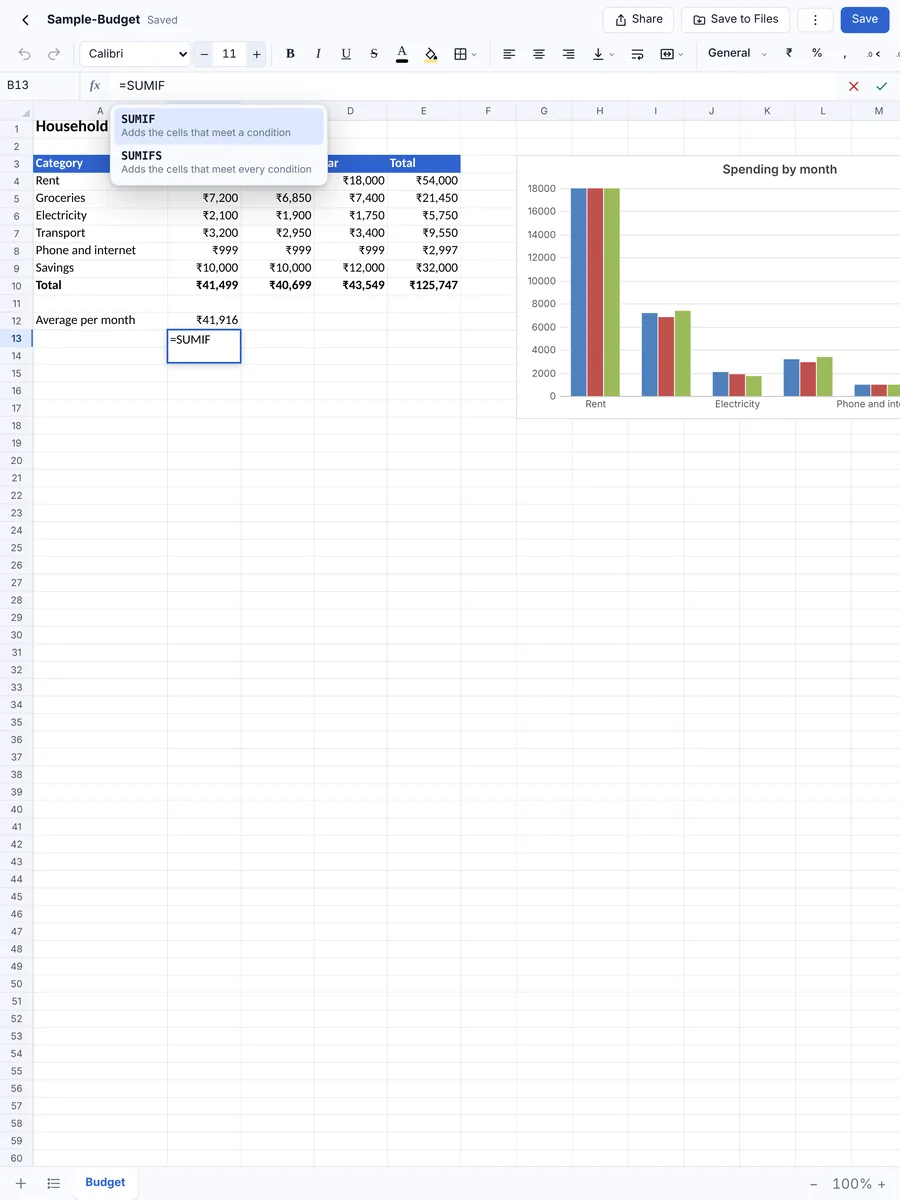 Formula suggestions on iPad