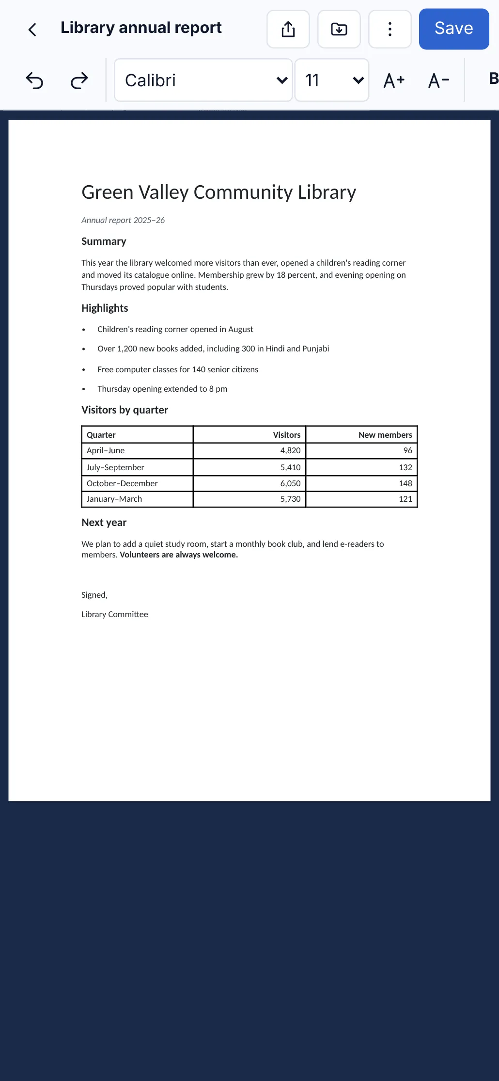 The report on an Android phone