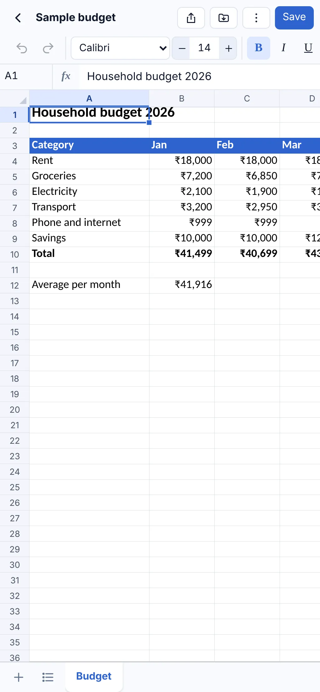 The budget on an Android phone